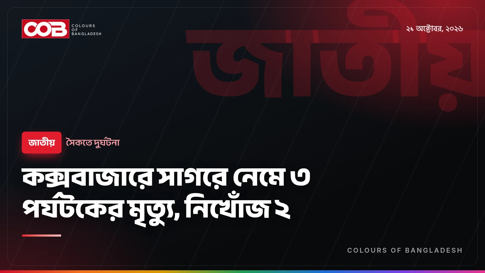 কক্সবাজারে সাগরে নেমে ৩ পর্যটকের মৃত্যু, নিখোঁজ ২