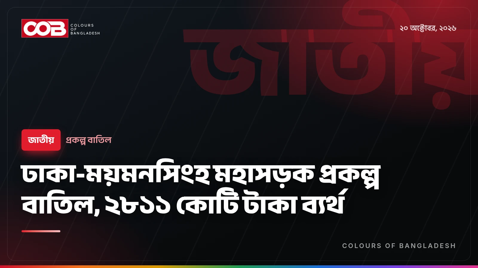 ঢাকা-ময়মনসিংহ মহাসড়ক প্রকল্প বাতিল, ২৮১১ কোটি টাকা ব্যর্থ